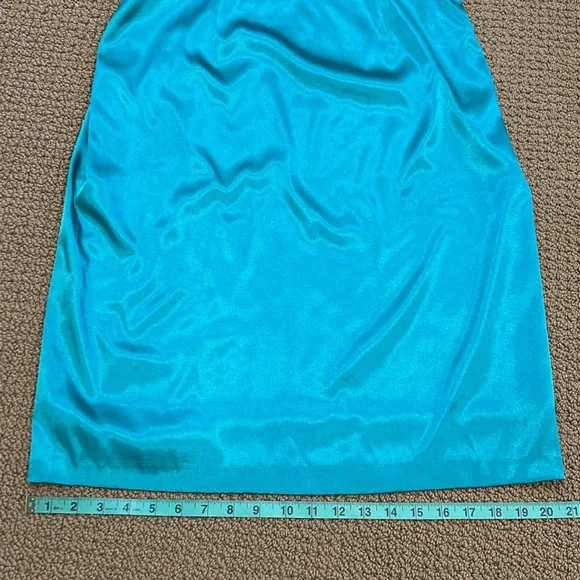 Adrianna Papell Boutique Teal Green Sheath Dress size 14 One Shoulder Satin - Picture 16 of 16